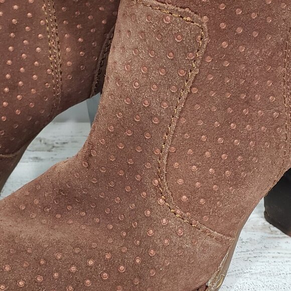 Born  Brown Suede Leather Heeled Booties  Women's Size 7   Dot pattern - Picture 2 of 10